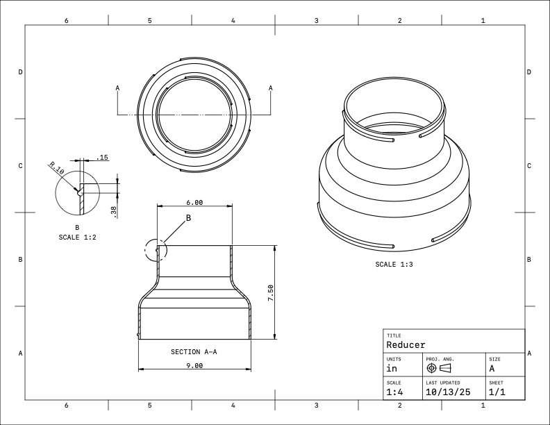 9in to 6in Reducer - Leaf Vacuum Hose Adapter