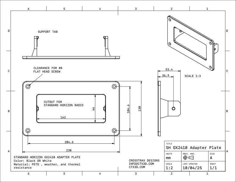 Standard Horizon® GX2410 Marine Radio Flush‑Mount Adapter Plate