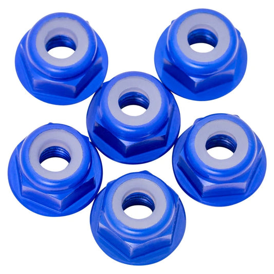 7075 Aluminum Flanged Locknuts M3, Daark Blue, 6pcs