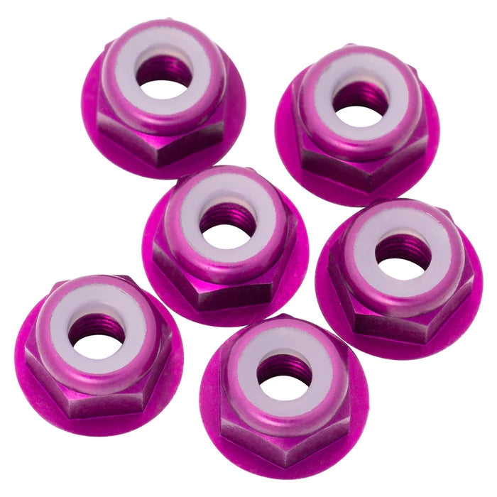 7075 Aluminum Flanged Locknuts M3, Purple, 6pcs