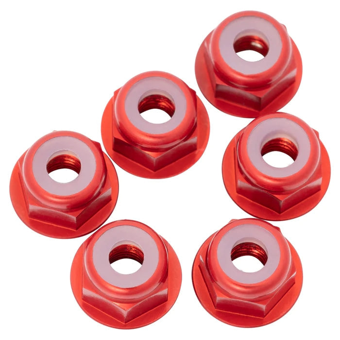 7075 Aluminum Flanged Locknuts M3, Red, 6pcs