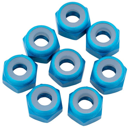 7075 Aluminum Locknuts, M3, Bright Blue, 8pcs