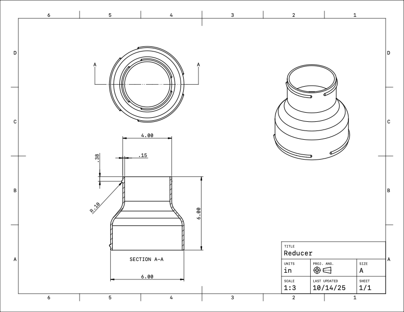 6in to 4in Reducer - CTX-VAC Flex Hose Adapter