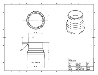 6in to 5in Reducer -  Leaf Vacuum Hose Adapter