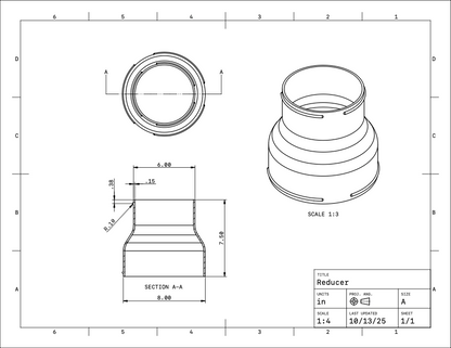 8in to 6in Reducer -  Leaf Vacuum Hose Adapter