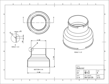 9in to 6in Reducer -  Leaf Vacuum Hose Adapter