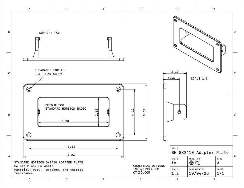 Standard Horizon® GX2410 Marine Radio Flush‑Mount Adapter Plate