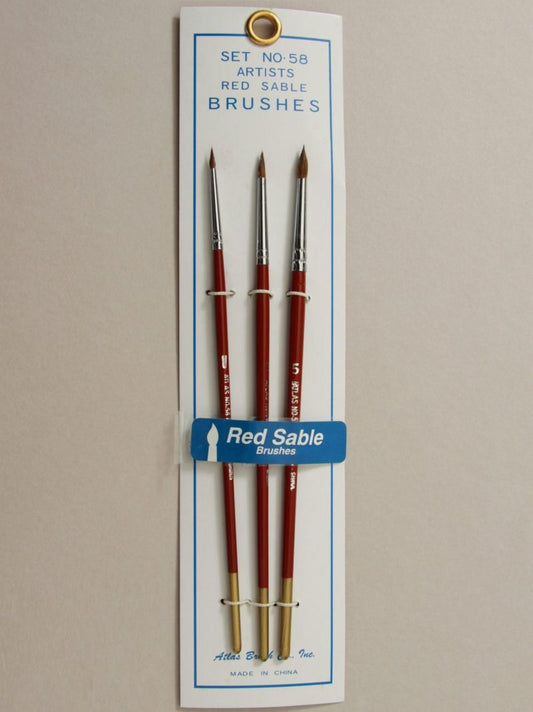 Red Sable Brush Set in 3 Sizes 5, 3, 1