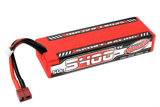 5400mAh 7.4v 2S 50C Hardcase Sport Racing LiPo Battery with