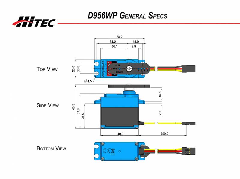 D956WP High Torque, Waterproof Servo, 0.12sec/405oz @7.4v