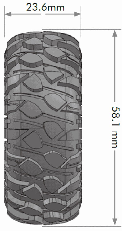 CR-Rowdy 1/18, 1/24 1.0" Crawler Tires, 7mm Hex, Super