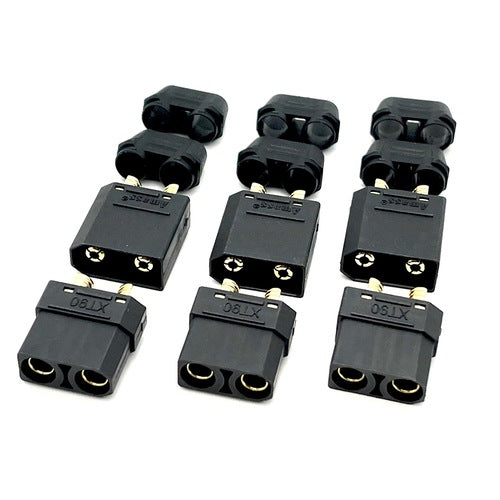 Maclan XT90 Connectors, Black, w/ 3 Female + 3 Male Plugs