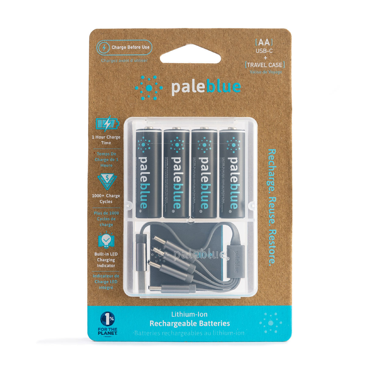 Pale Blue Lithium Ion Rechargeable AA Batteries 4pk