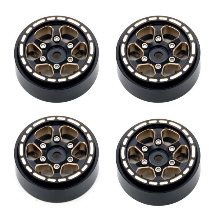 1.0" Black Brass Beadlock Crawler Wheels, 1/24 TRX4M