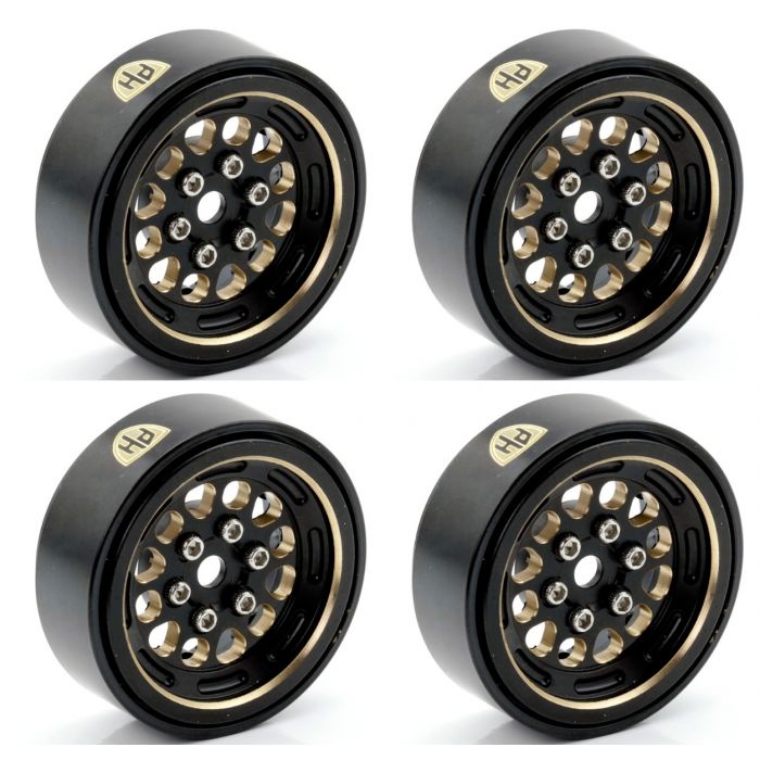 1.0" Black Brass Beadlock Crawler Wheels, for, 1/24