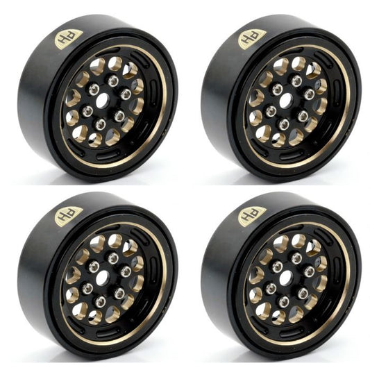 1.0" Black Brass Beadlock Crawler Wheels, for, 1/24