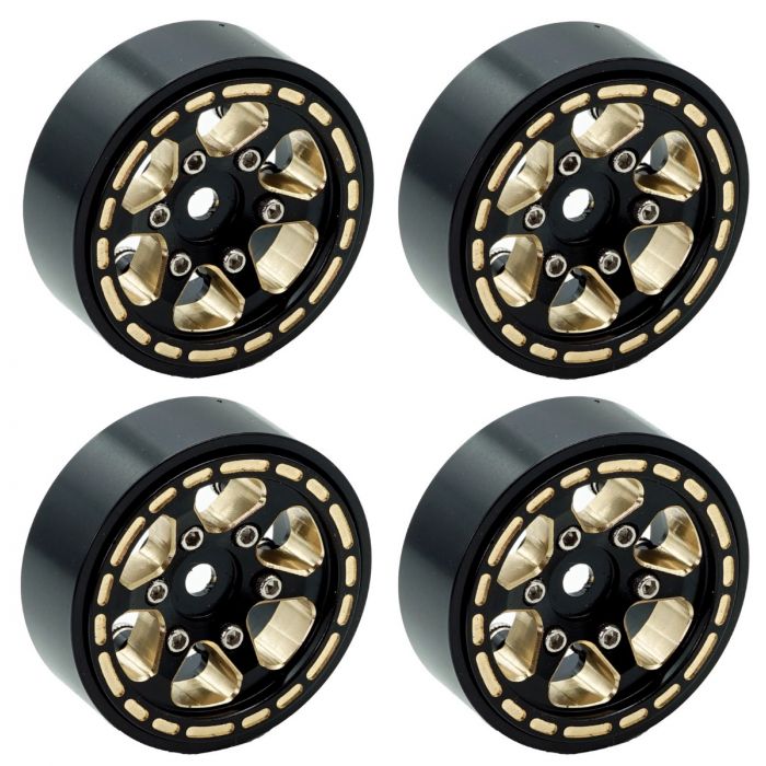 1.0" Black Brass Beadlock Crawler Wheels, for 1/24 Axial