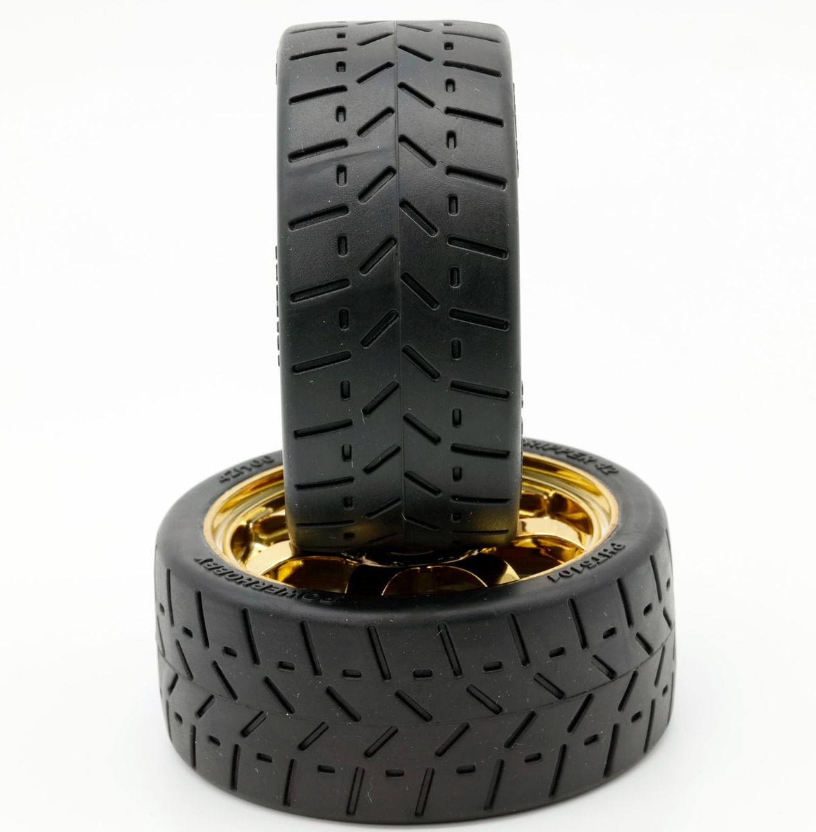 1/8 Gripper 42/100 Belted Mounted Tires 17mm Gold Wheels