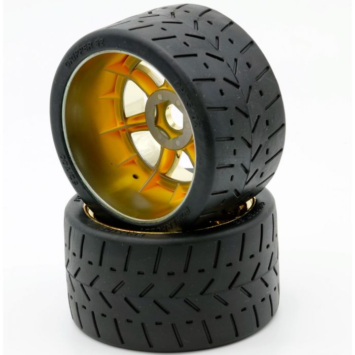 1/8 Gripper 54/100 Belted Mounted Tires 17mm Gold Wheels