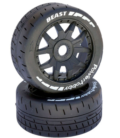 1/8 GT Beast Belted Mounted Tires 17mm Soft Black Wheels