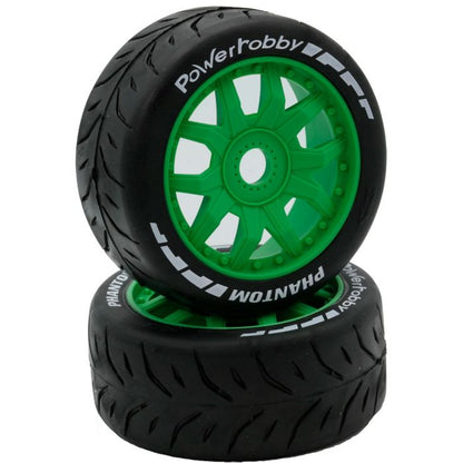 1/8 GT Phantom Belted Mounted Tires 17mm Soft Green Wheels