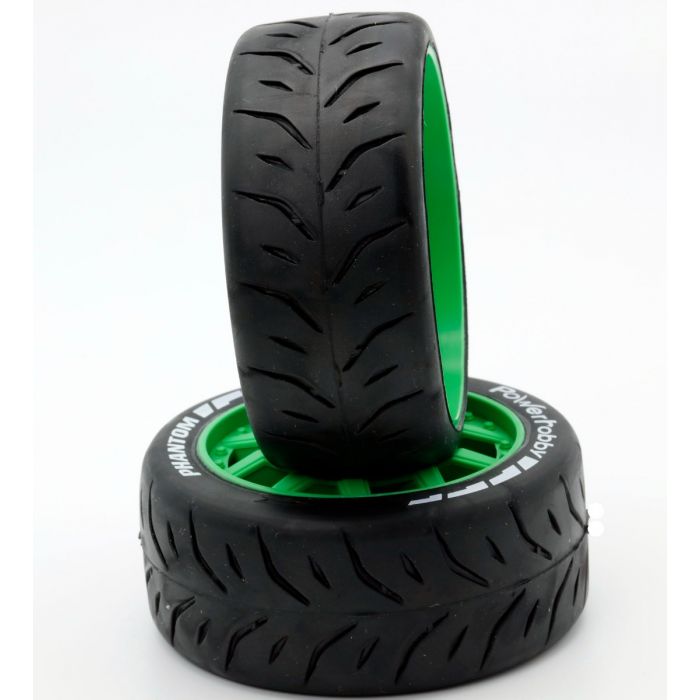 1/8 GT Phantom Belted Mounted Tires 17mm Soft Green Wheels