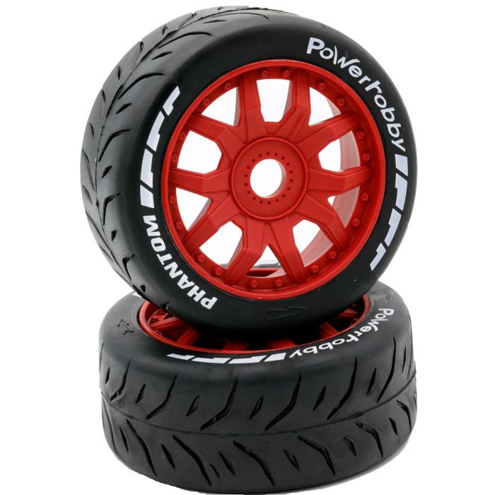 1/8 GT Phantom Belted Mounted Tires 17mm Soft Red Wheels