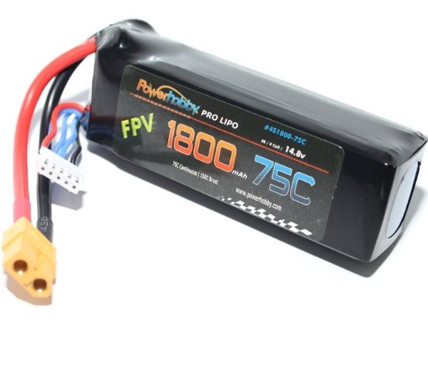 1800mAh 14.8V 4S 75C LiPo Battery with Hardwired XT60