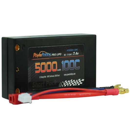 2S 7.4C 5000MAH 100C Shorty Lipo w/ 4mm Bullet Connectors