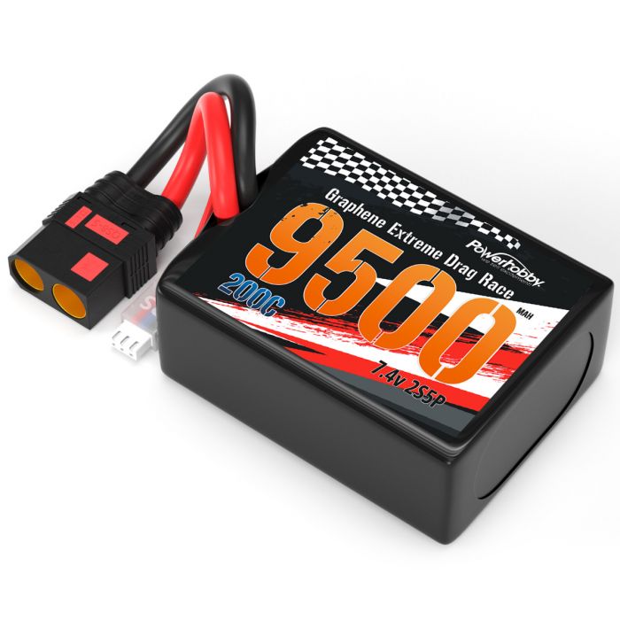 2S 9500MAH 200C Drag Lipo Battery Pack 2S5P w/8AWG Wire