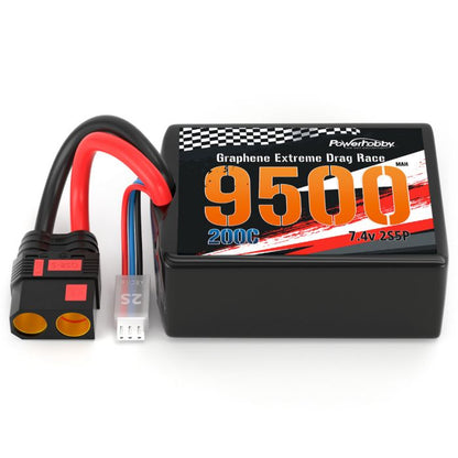 2S 9500MAH 200C Drag Lipo Battery Pack 2S5P w/8AWG Wire