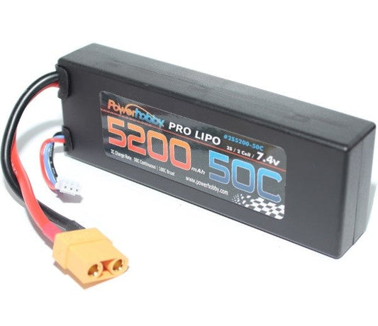 5200 mAh 7.4V 2S 50C LiPo Battery w/ Hardwired XT90