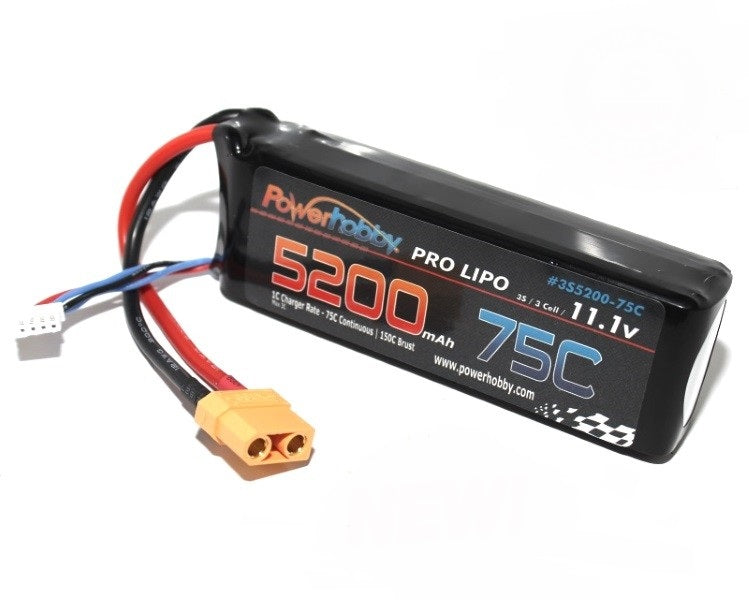 5200mAh 11.1V 3S 75C Lipo Battery w/ Hardwired XT90