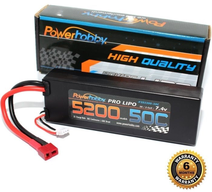 5200mAh 7.4V 2S 50C LiPo Battery with Hardwired T-Plug