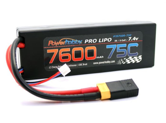 7600mAh 7.4V 2S 75C LiPo Battery with Hardwired XT90