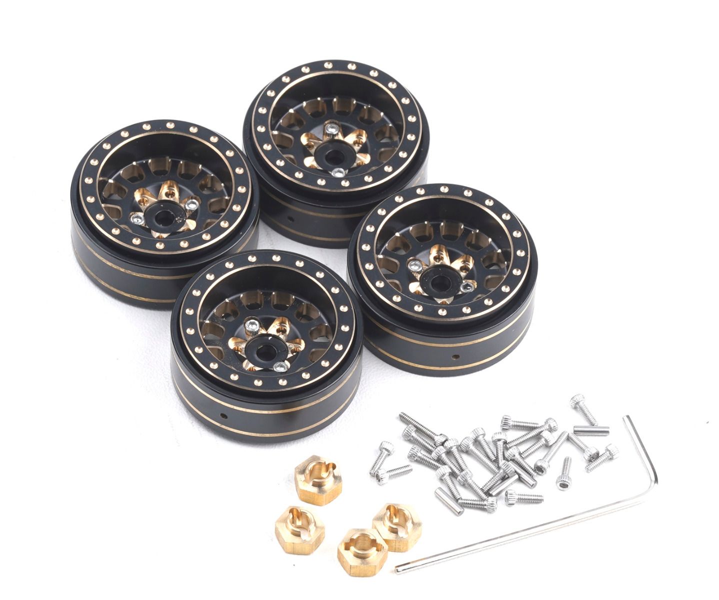 Axial SCX24 1.0" Black / Gold Brass Beadlock Crawler Wheels