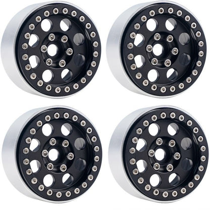 B2 Aluminum 1.9 Beadlock Wheels 9mm Hubs, Black, 1/10