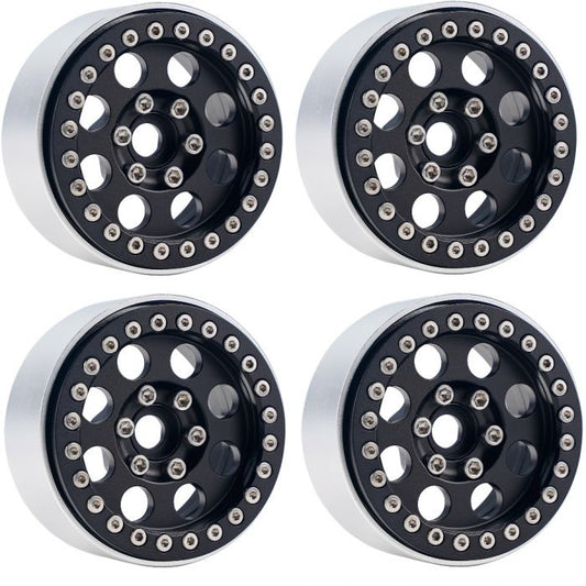 B2 Aluminum 1.9 Beadlock Wheels 9mm Hubs, Black, 1/10