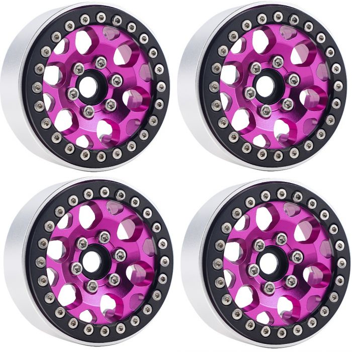 B3 Aluminum 1.9 Beadlock Wheels 9mm Hubs, Pink, for