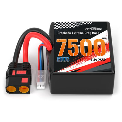 Graphene 2S 7500MAH 200C Drag Lipo Battery 2S5P w 8AWG Wire