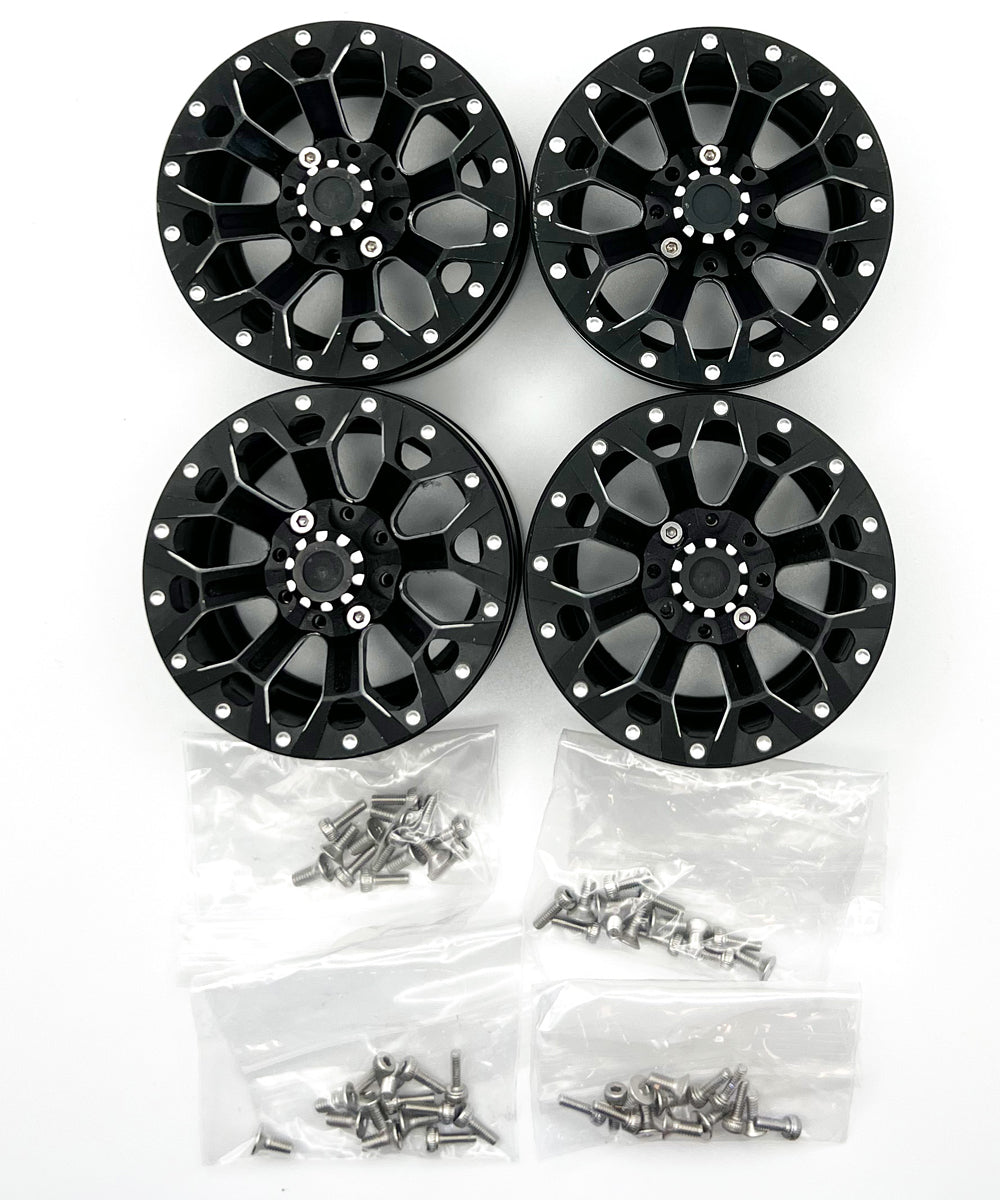 1.9" Aluminum Beadlock Rims (4pcs) Y Pattern, Black