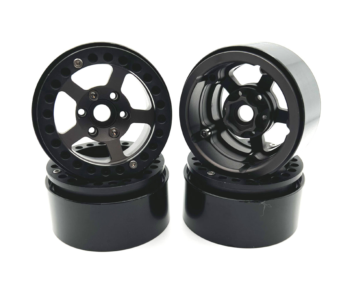 1.9" Aluminum Beadlock Rims (4pcs) 5 Star, Black Titanium