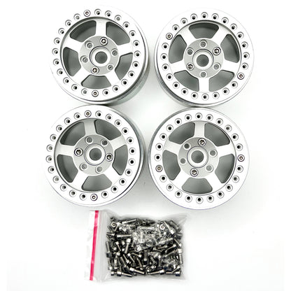 1.9" Aluminum Beadlock Rims (4pcs) 5 Star, Silver