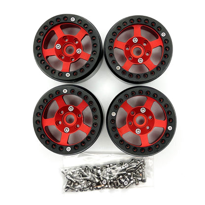 1.9" Aluminum Beadlock Rims (4pcs) 5 Star, Red with Black