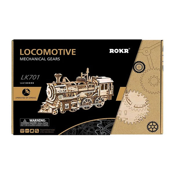 Mechanical Wood Models; Steam Locomotive - with wind-up