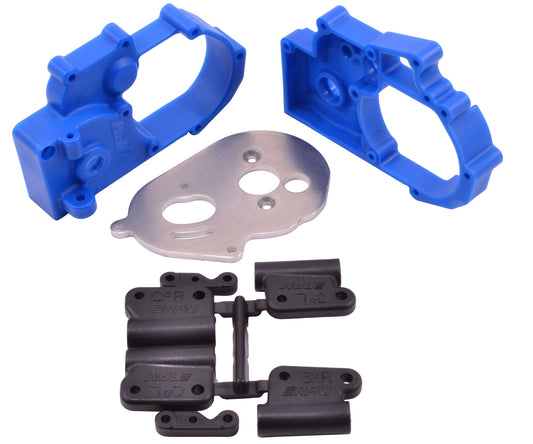 HYBRID GEARBOX HOUSING & REAR MOUNTS (BLUE) - TRAXXAS 2WD