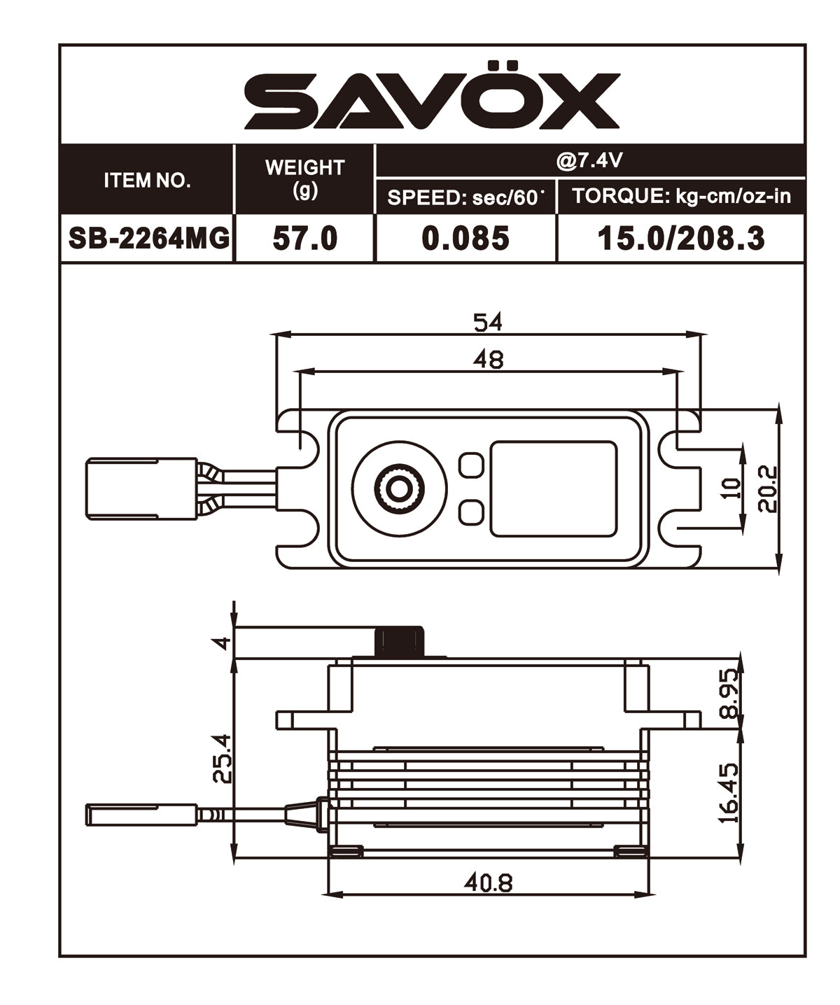 Low Profile HV Brushless Servo .085sec / 208.3oz @ 7.4V